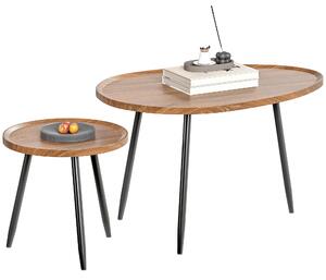 HOMCOM Set 2 Tavolini da Salotto Sovrapponibili in Legno e Metallo, Colore Legno Scuro | Aosom Italy