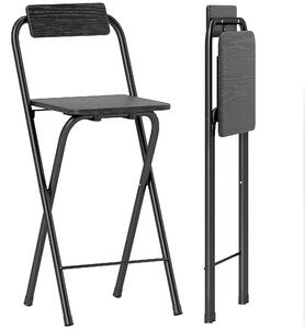 Set 2 Sgabelli da Bar Pieghevoli con Poggiapiedi 37x45x87 cm in Legno e Acciaio Nero