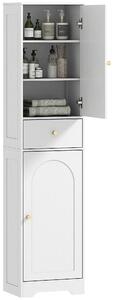 HOMCOM Armadietto Alto da Bagno Stretto con 2 Porte Arco Cassetto e Ripiani Regolabili Moderno 40x29,5x170 cm Bianco Veteado | Aosom Italy