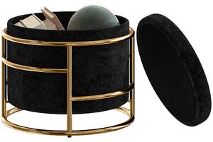 HOMCOM Pouf con Spazio di Archiviazione, Pouf Imbottito, Telaio in Metallo, Dorato, Nero | Aosom Italy