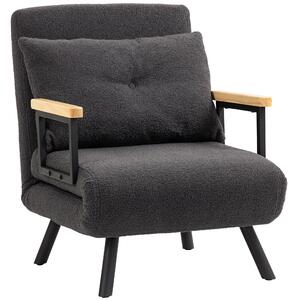 HOMCOM Divano Letto Singolo Pieghevole Poltrona Letto Convertibile 4 in 1 Schienale Regolabile a 5 Livelli e Cuscino 63x73x81 cm Grigio | Aosom Italy