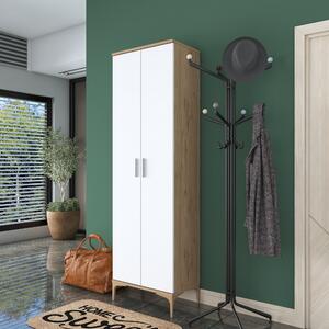 Skye Decor, mobile da ingresso di alta qualità (noce e bianco), 60 x 198,6 x 37,5 cm | Pannello in MDF di qualità E1 rivestito al 100% in melamina, spessore 18 mm | Design moderno per qualsiasi ingresso