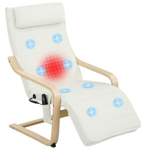 Poltrona Relax Riscaldante e Massaggiante 67x95x101 cm con Poggiapiedi Regolabile e Telecomando Struttura in Legno Crema