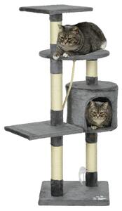 PawHut Rascador per Gatti Altezza 116 cm Albero per Gatti con Pali di Sisal Cuccia Piattaforme e Giocattoli Grigio Scuro | Aosom Italy