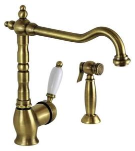 PB Rubinetto da cucina in stile retrò con doccetta estraibile separata, color bronzo