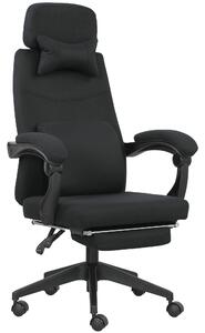 Vinsetto Poltrona da ufficio poltrona da ufficio grande comfort schienale regolabile poggiapiedi ruote 360° lino 62 x 68 x 127 cm nero | Aosom Italy