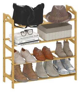 HOMCOM Scaffalatura porta-scarpe in bambù a 4 livelli porta-scarpe capacità 12 paia, 67,5 x 24,7 x 72 cm, effetto legno naturale | Aosom Italy