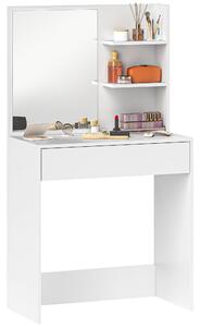 HOMCOM Tavolo da Trucco con Specchio, 3 Ripiani ad Angolo e Cassetto, in Legno e Vetro, 75x40x137 cm, Bianco | Aosom Italy