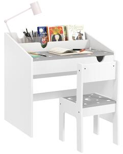 AIYAPLAY Set Sedia e Tavolino per Bambini 3-6 Anni con Organizzatore e Cassetto Estraibile, in Legno Grigio | Aosom Italy