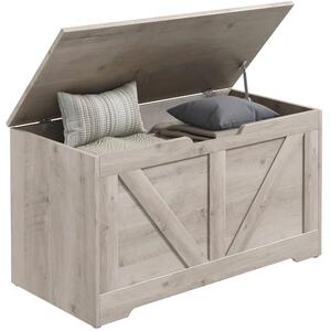 HOMCOM Baule da 100 L Puff da Stoccaggio con Coperchio Cerniera di Sicurezza 80x40x45 cm Grigio | Aosom Italy