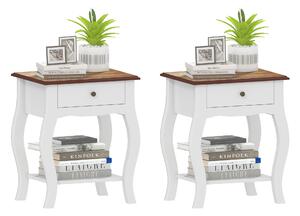 HOMCOM Set di 2 Comodini da Notte con Cassetto e Ripiano Aperto Effetto Rovere Stile Francese 45x35x55 cm Bianco e Rovere | Aosom Italy