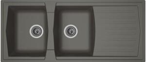 STRADOUR Lavello da incasso per cucina con 2 cestini + 1 scolapiatti Arena - Resina sintetica - 116 x 50 cm - Grigio cemento