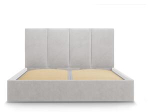 Letto matrimoniale imbottito grigio chiaro con vano contenitore con griglia 160x200 cm Juniper - Mazzini Beds