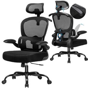 Sedia da ufficio, design ergonomico, poggiatesta regolabile, nera