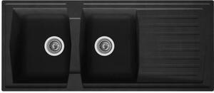 Lavabo da incasso STRADOUR con 2 vasche + 1 ripiano di sgocciolamento Arena - Resina - 116 x 50 cm - Nero