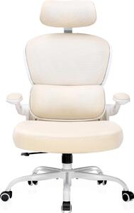 Sedia da ufficio, design ergonomico, poggiatesta regolabile, beige