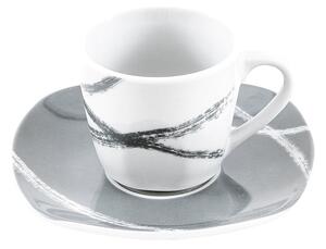 Set di 6 tazze in porcellana bianca e grigia con piattini Sandy - Villa Altachiara