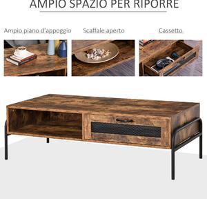 HOMCOM Tavolino da Salotto in Stile Industriale, Tavolino da Soggiorno Vintage in Legno Marrone Rustico e Metallo Nero, 123.8x56x38cm