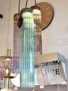 Lampadario sospensione itala 3 vetri fume' violet e acquamarine fin