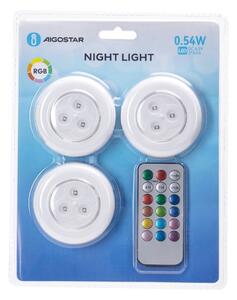 Aigostar - Set di 3 lampade da notte portatili LED RGB LED/3xAAA + telecomando