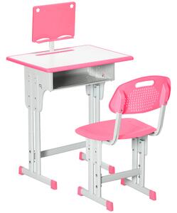 HOMCOM Banco Scuola con Sedia ad Altezza Regolabile per Bambini 6-12 Anni, Acciaio e MDF, Rosa