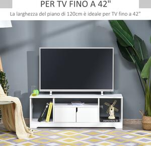 HOMCOM Mobile Porta TV Fino a 45'' con Armadietto e Ripiani Aperti, Mobiletto per Salotto e Soggiorno in Legno, 120x30x41cm, Bianco