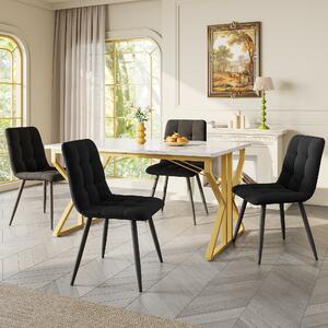 Tavolo da pranzo con gambe in metallo, moderna marmorizzazione, struttura in metallo stabile, 119×70×75 cm,Bianco+Oro