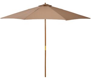 Outsunny Ombrellone da Giardino 3 m con Palo in Legno, 8 Stecche e Parasole in Poliestere, Cachi