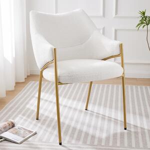 Sedia da pranzo con braccioli, tessuto Sherpa, cuscino del sedile spesso, schienale ergonomico, 52.5×48×83.7 cm,Beige