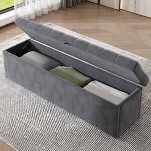 Velluto panca imbottita con vano portaoggetti, pouf da letto 138 x 41 x 42 cm, Grigio