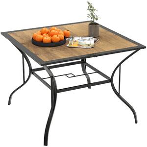 Outsunny Tavolo da Giardino Marrone per 4 Persone con Foro Centrale per Ombrellone, 94L x 94P x 71A cm|Aosom