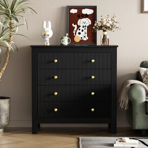 Credenza con 5 cassetti, Design unico dei cassetti, Eleganti maniglie dorate, 79×39,5×80,5 cm, Nero