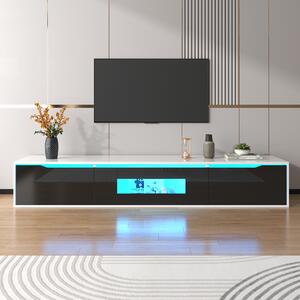 Mobile TV lucido con illuminazione LED, design moderno, 180×35×30 cm, Bianco + Nero