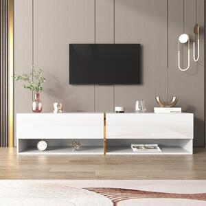 Mobile TV lucido, spazio di stoccaggio combinato, montato a parete/autoportante, 172×35×40 cm, Bianco