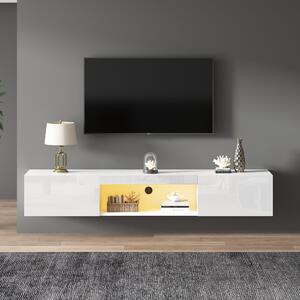 Mobile TV, supporto TV a parete, con illuminazione LED e controllo tramite app Bluetooth, 160×31×22 cm, Bianco