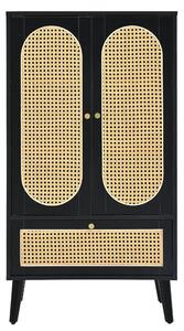 Credenza compatta, design in rattan, 2 ante, 1 cassetto, 60×40×110,5 cm, Nero