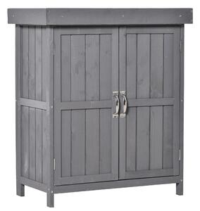 Outsunny Armadio da Giardino a 2 Ripiani in Legno di Abete con Tetto Apribile, 74x43x88 cm, Grigio Scuro|Aosom