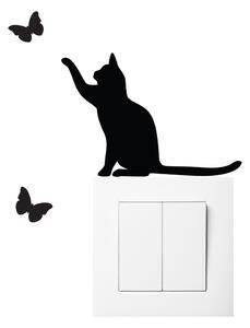 Adesivo nero per interruttore Cat Cat and Butterflies - Ambiance