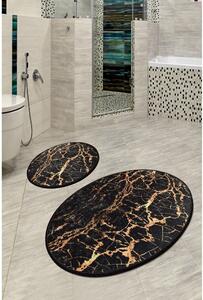 Set di 2 tappeti da bagno ovali neri in marmo dorato - Foutastic