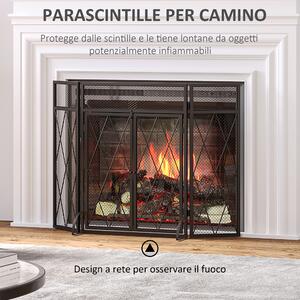HOMCOM Parascintille per Camino in Metallo con 3 Pannelli Pieghevoli, 120x11.5x79 cm, Nero