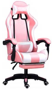 Comoda sedia da gaming con cuscino massaggiatore rosa e bianco