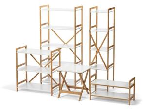 Scaffale stretto bianco a cinque livelli con struttura in bambù Lora - Bonami Essentials