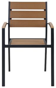 Set di 6 sedie da giardino da pranzo in plastica legno chiaro e nero con schienale a doghe in alluminio anodizzato set di sedie da esterno Beliani