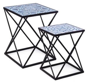 Set 2 tavolini legno e acciaio con decorazione Neapolis K24 Bizzotto - Bizzotto
