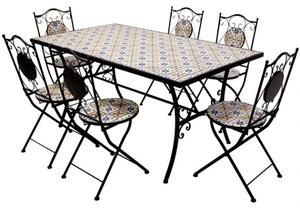 Set Da Pranzo Completo Tavolo E Sedie Pieghevoli Da Giardino In Metallo Con Decorazione Mosaico