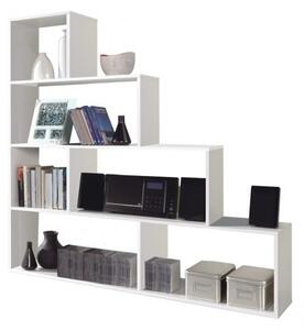 Libreria In Legno Design Moderno Bianco Lucido 145x29xH145 Cm Mensole A Scala - Fores