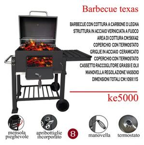 Barbecue A Carbone Con Portina Fornacella E Coperchio 115x109 Cm Texas Ke5000