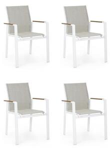Sedie da esterno bianche in alluminio con braccioli in legno e seduta in textilene Kubik Bizzotto - 4 pezzi - Bizzotto