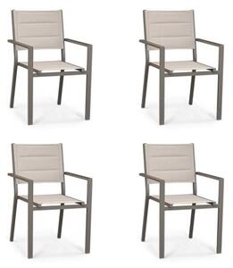 Sedie Da Esterno In Alluminio Con Braccioli Seduta In Textilene Imbottita Tortora - 4 pezzi - Bizzotto