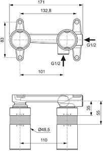 IDEAL STANDARD Miscelatore Lavabo Rubinetto Bagno da Parete Monocomando colore Neutro - Multisuite A1313NU